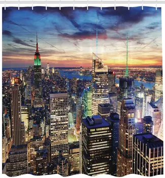 New York Vannituba, Dušš Kardin Skyline NYC Linna Kõrghooneid Päikeseloojangul Dawn Tänavatel USA Decor Multi-suurus Vanni Kardin