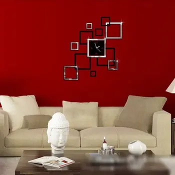 3D Stereo Kellad Square Peegel Seina Kleebis Eemaldatav Decal Kunst Seinamaaling Home Decor LXAC