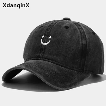 XdanqinX Pestud Puuvillane Baseball Cap Mehed Naised Smiley Hip-Hop Sport Mütsid Snapback Ühise Põllumajanduspoliitika Reguleeritav Suurus, Lihtne Juhuslik Paar Müts