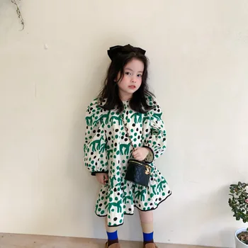 2021 Kevadel Uute Tulijate Tüdrukute Pikad Varrukad Dot Kleit Lapsed Korea Disain Kleidid, Laste Riided
