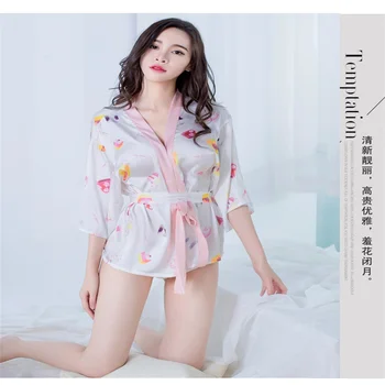 YiRanMei Trükkimine Lilled Rüü Naiste Pesu, Seksikas Kuum Erootiline Nightwear Sugu Kostüümid Kimono Hommikumantel Kaste Kleit Sleepwear