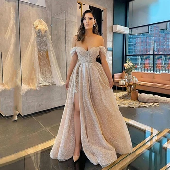 Elegantne Roos Roosa Kullake Ehitud Prom Dress-Line Pikk õhtukleit Pluss Suurus Lepinguosalise Kleit 2021 Maha Õla فساتين ال