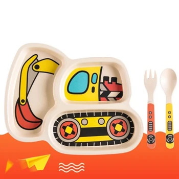 3tk/Set Beebi Roog Lauanõud Laste Multikas Auto Söötmine Kaussi Nõud Lapsed Looduslikust Bambusest Fiber Dinnerware koos Kahvli, Lusika Plaat