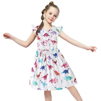 Tüdrukud Rannas Kleit 2020 Laste Kawaii Dinosaurus Prindi Kleit Tüdruk ristimine kleit suknie damskie letnie Beebi Vestido Rosa abiye
