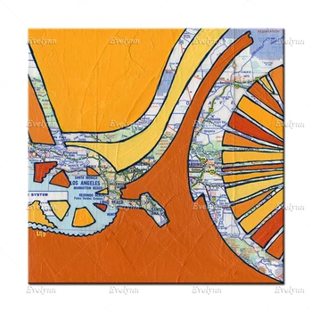 Jalgratta Map Art Print Los Angeles, Santa Monica, Long Beach, Redondo, Manhattan California Seina Art Lõuend Maali Kunst Plakat