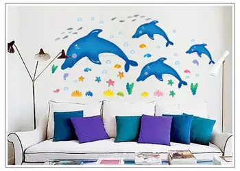 Laste Tuba Lasteaed Kooli Kaunistatud Cute Cartoon Dolphin Seina Kleebised
