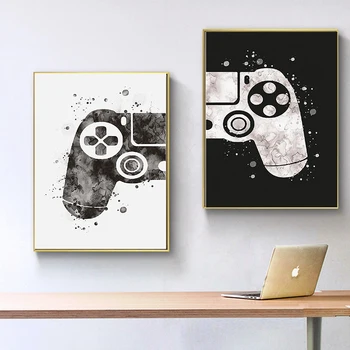 Must ja Valge Akvarell Gamepad Poiste Mängu Plakat ja Printida Lõuendile Maali Seina Art Pilt elutuba Kodu Kaunistamiseks