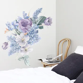Romantiline-lilla lilled Seina Kleebis kodus seina kaunistamiseks elutuba magamistuba decor vee värv, tapeet isekleepuvad kleebised