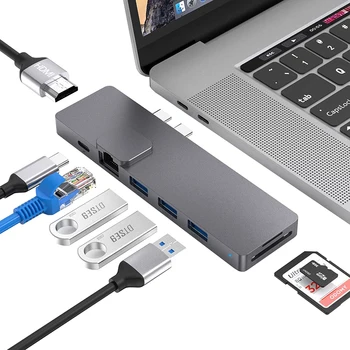 USB 3.0 C-Tüüpi Rummu Dual USB-C HDMI-ühilduvate RJ45 TF-SD-Reader USB 3.0 Docking Station MacBook Pro Jaoks Õhk USB-C Type-C-HUB