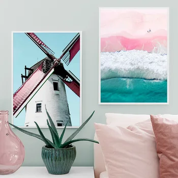 Mere Flamingo Palm Tuuleveski Hoone Ukse Seina Art Lõuend Maali Nordic Plakatid Ja Pildid Seina Pildid Elutuba Decor