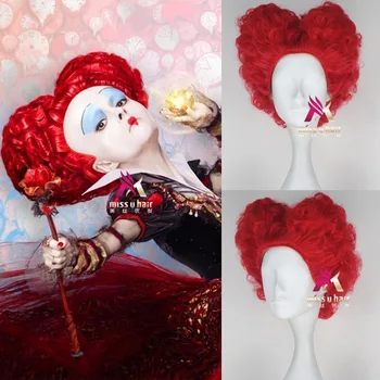 Uus Halloween Alice in Wonderland Punane Kuninganna Cosplay Parukas Rolli Mängida Queen of Hearts Kostüüm Punased Juuksed +Parukas Kork