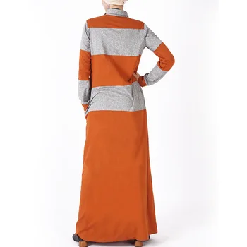 Uus Lähis-Idas Dubai Moslemi Naiste Mood Värvi Sobitamise Pikkade varrukatega Suured Särk Krae Kleit Juhuslik Kootud Pikk Seelik