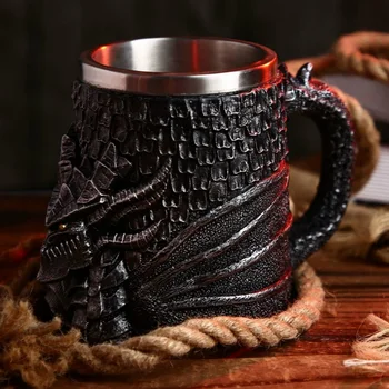 450ml 3D Retro Dragon Cup Loominguline Office Roostevabast Terasest Topelt kiht kohvi Tassi Vaik Käsitöö Õlu Tassi Kohvi Kruus