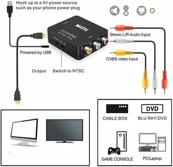 RCA to HDMI-ühilduvate Converter Mini Komposiit AV CVBS Video Adapter 720P 1080P Converter HDTV Projektoriga DVD Set Top Box