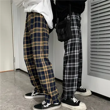 Uus Vintage Ruuduline Lai Jalg Püksid Naiste Korea Ins Lahti Vabaaja Sirge Kõrge Pikk Capris Sügisel Hipster Püksid Naiste Paar