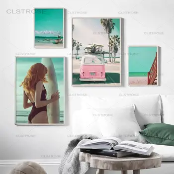 Lõuend Maali Beach Sea Surf Tüdruk, Kookospähkli Puu Auto Seina Art Põhjamaade Plakatid ja Pildid Seina Pildid elutuba Home Decor