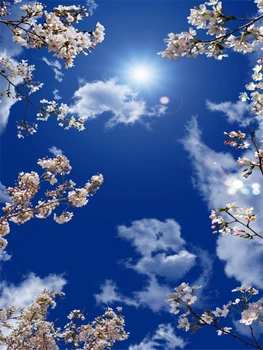 Beibehang Kohandada 3d-suur tapeet ilus cherry blossom sinine taevas, valge pilv lae zenith seinamaaling elutoas 3d обои