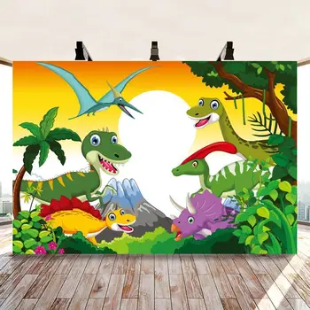 Cartoon Metsa Dinosaurus Loomade Jungle Safari Sünnipäeva Fotograafia Taust Beebi Photo Booth Studio Rekvisiidid Vinüül Taustaks