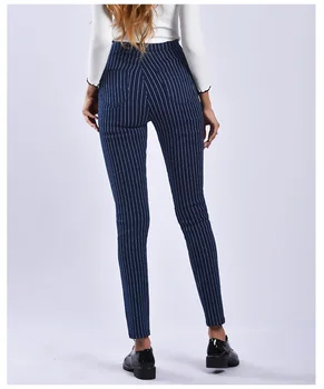 Sinise Vintage Triibulised Püksid naiste Kõrge Vöökoht Denim Skinny Püksid Püksid