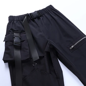 Goth Grunge Auk Vabaaja Cargo Püksid Naistele Punk Must Lahtine Turvavöö Pant Püksid Vintage Streetwear Riided 2021 Uus Mood