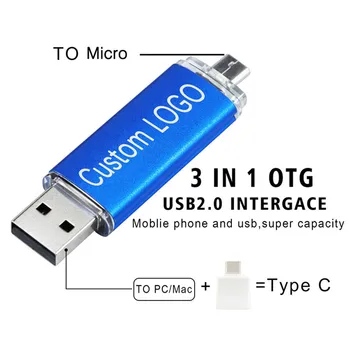 Uus 20pcs/lotCustom Logo Värvikas OTG USB Flash Drive-Usb 2.0 Pen Drive jaoks Android Nutitelefoni/ARVUTIT 8GB 16GB 32GB 64GB 128GB