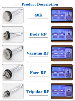 5 1 Vaakum Radio Frequency (RF 40K Kavitatsiooni Body Slimming Ultraheli Rasvaimu Masin Naha Lifting