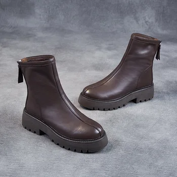 Naiste vabaaja chelsea saapad must pruun platvorm kingad originaal nahast saabas daamid streetwear sügis-talvel hüppeliigese botas zapatos