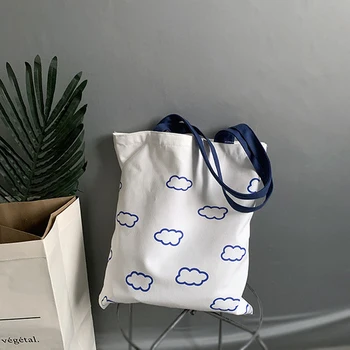 Daamid Käekotid Lõuend Cloud Print Kott Puuvillase Lapiga Õla Shopper Kott Naistele 2021Eco Kokkupandav Korduvkasutatavad kandekotid