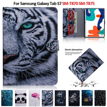 Raamat Flip Case For Galaxy Tab S7 Kate T870 T875 Tiiger Lõvi Hunt Värvitud Nahast Tablett Funda Samsung Galaxy Tab S7 Juhul 11
