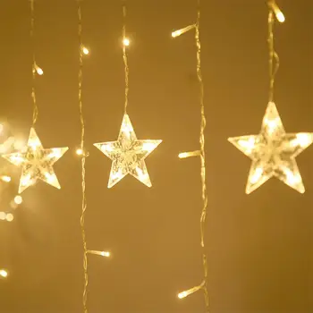 220V 12 LED Star Light String Kardin Dekoratiivsed Star Haldjas String Lamp ystävänpäivä Tuba Pulm Teenetemärgi Romantiline
