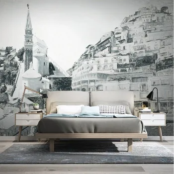 Milofi custom, 3D stereo käsitsi maalitud arhitektuuri stiilis suur TV magamistuba taustapildina seinamaaling