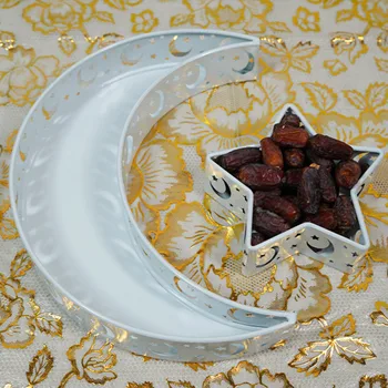 Crescent Moon Srar Eid Ramadan Pool Toidu Kuivatatud Puuviljad, Plaat Magustoit Saia Ekraan Tray Omanik Decor Ornament Puu-Plaat