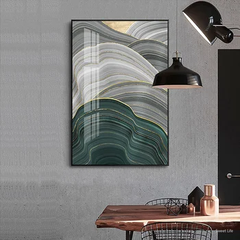 Abstraktne Hall Roheline kuldne Foolium iga-Aastane Ring Lõuend Art Modern Marmor Plakat elutuba 3D Koht Pilti Luksus Seina Pilt
