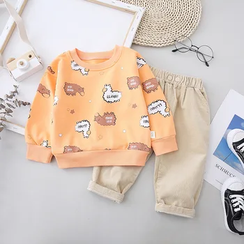2021 aasta Sügisel, Kevadel Väikelapse Tüdrukute Riided Komplekti Cartoon Tall O-kaelus T-särk+Velvetist Püksid Baby Poiste Mood Vabaaja Kostüümid