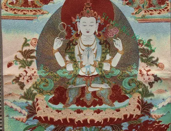 Bordado de seda del Tíbet de 36 pulgadas 4 mano chenrezigd Buda Avalokiteshva Thangka pintura Seinamaaling