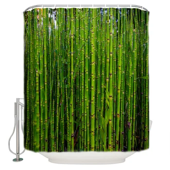 Bambusest Metsa Roheline Bambus Taim Dušš Kardin Vannituba Dekoratiivsed Veekindel Polüester Kangast Kardin Vannituba