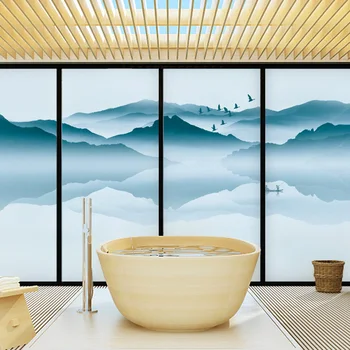Hiina stiilis dekoratiivne light läbipaistmatu klaas-filmid, - paber tee tuba koosolekuruum, magamistuba, rõdu elektrikatkestus kleebis