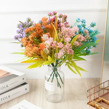 5 kahvlid raha chrysanthemum plastikust kunstlikku lille kodus laua kaunistused pulmapidu taust seina kaunistamiseks taimed
