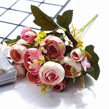 Uus 6 Lille 4 Pungad Võltsitud Lilled Silk Materjali Võltsitud Taimed, mis on Pühendatud Home Decor Pulm Teenetemärgid Ja Tuba Decor