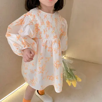 7346 Laste Lepinguosalise Kleit 2021 Kevadel Tüdrukute Lilleline Mull Varrukas Kleit Korea Plumeria Printsess Kleit Beebi Tüdruku Riided