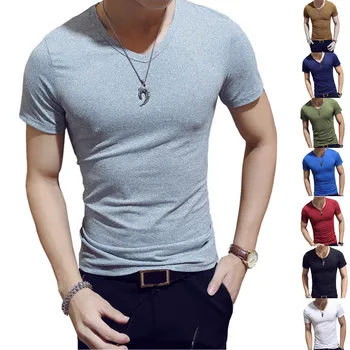 Korea Suvel Meeste T-Särk, Lühike Varrukas, V-Kaelus (Solid Color Tops Jõusaal Fitness Päevasärgid Meeste Riietus Casual Trend Slim Fit Tees