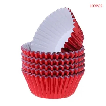 100tk Paber Cupcake Cup Alumiiniumfoolium Muffin Küpsetamine Tassi Vooderdus Koogikesi Juhul