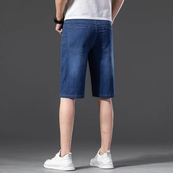 Pantalones cortos de mezclilla de talla grande para hombre, Vaqueros cortos ajustados con cinco bolsillos, estilo negocios