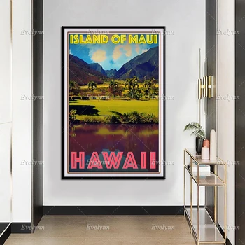 Retro Vintage Stiilis Reisi Plakat Saarel Maui Hawaii õlimaal Plakatid ja Print Lõuend Seina Art Modulaarne Pilte Decor