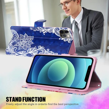 3D Lill Värvitud Nahast Flip Case For Huawei P30 Lite P40 Lite Y5P Y6P Y8P Y5 2019 P Smart 2020 2021 Kaardi Omanik Seista Kate
