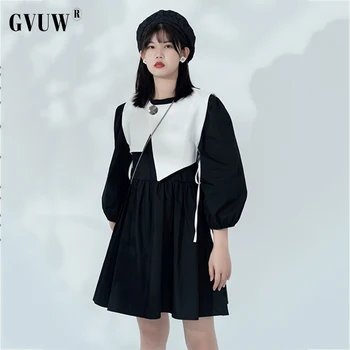 GVUW Naiste Must Plisseeritud Kleit ümber Kaela Kolme Kvartali Puhvis Varrukad Fit Naiste Mood Kevad-Suvi 2021 uustulnukad 20D1238
