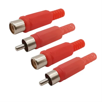 4tk/palju Punane Plastikust Käepide RCA Male / Female Keevitatavad Juhtmestik Adapter Plug Jack Audio-Video Ühenduspesa