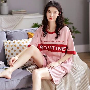 Korea Magus Roosa Lühikese Varrukaga Puuvillane Naiste Pidžaama Komplekti Suvel Jahe Ümber Kaela Väljas Mood Kirja Trükkimine Tüdrukud Sleepwear