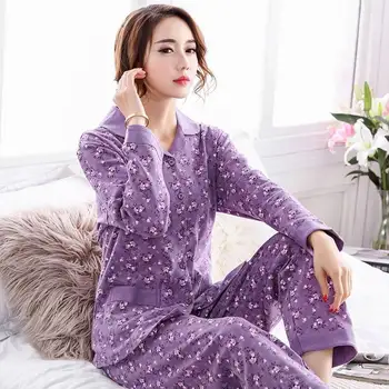 Kevadel Puuvill Naiste pidžaama Komplekt pikkade varrukatega püksid daamid pidžaama ülikond naiste home service Nightwear Sleepwear