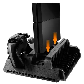Vertikaalne Seista Ventilaatori ja Dual Kontrollerid laadimisjaama jaoks PS4/PS4 Slim/PS4 Pro